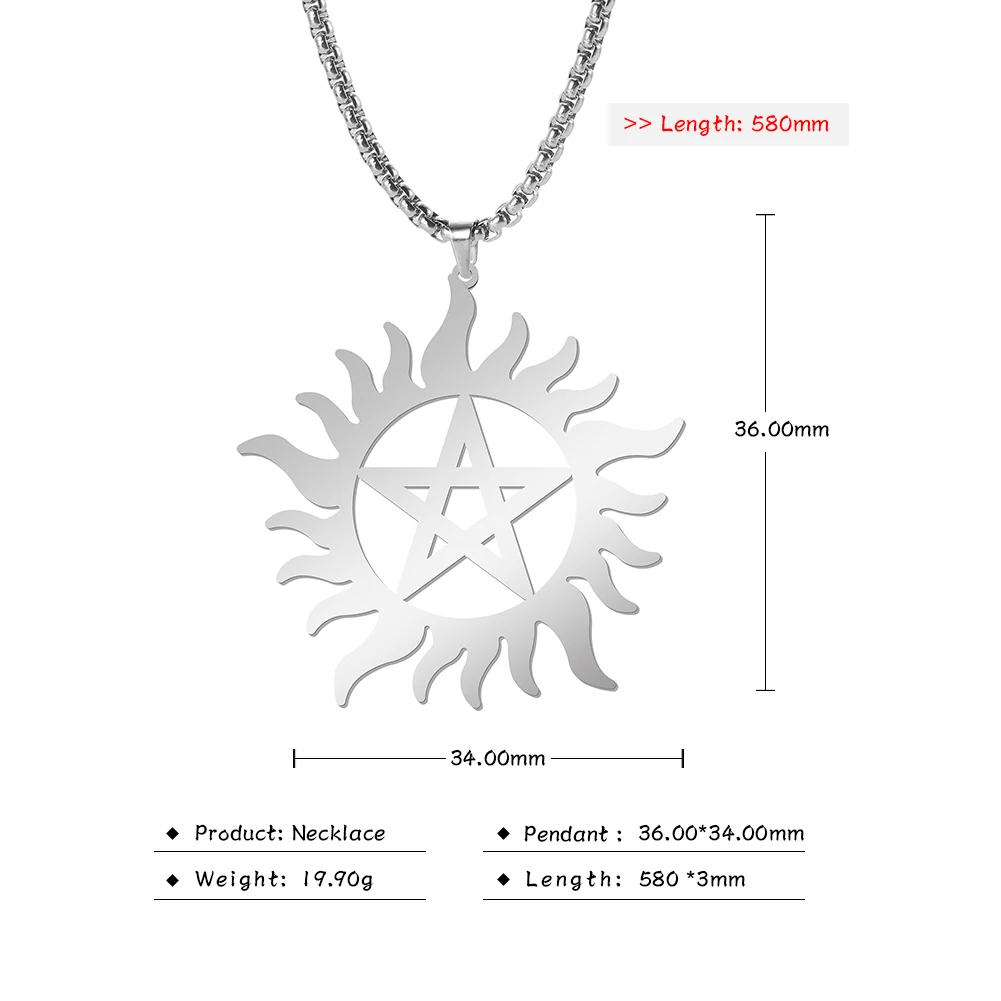 Skyrim Edelstahl Glänzende Sonne Pentagramm Anhänger Halskette Supernatural Dean Aussage Box Kette Halsketten Paar Frauen Männer – Detail 17