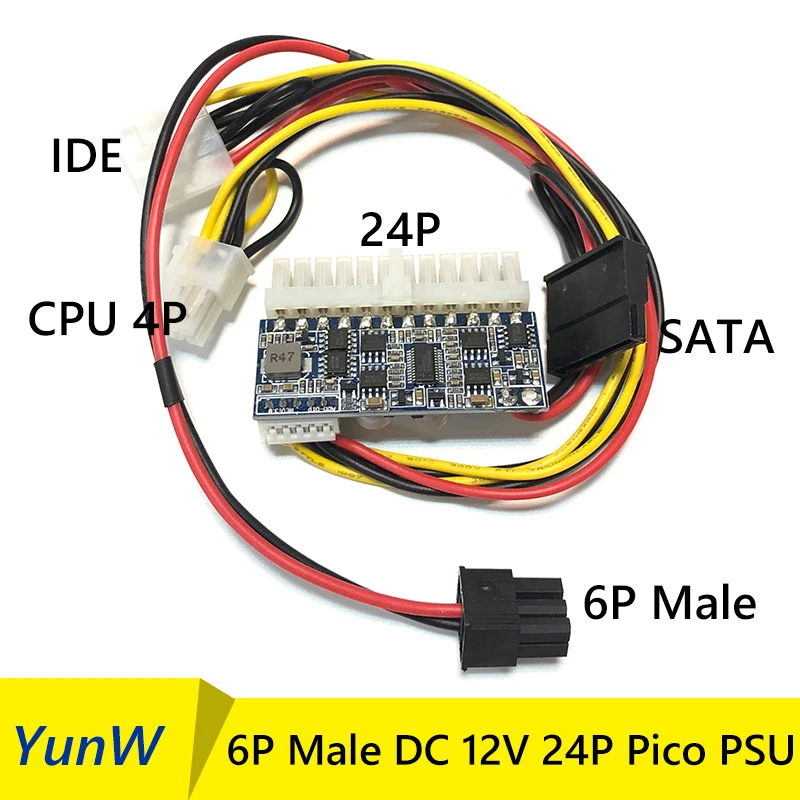 

DC-ATX 6P Male PSU Peak Value 12V 250W Pico ATX Switch PSU 24pin Mini Itx dc atx Mining Power Switch Supply Cable For Computer