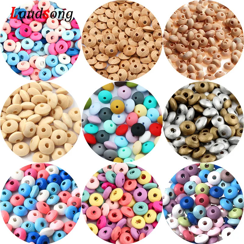 Various Lentils Shape Silicone Wood Beads Round Loose Spacer Beads For Jewelry Making DIY Necklace Bracelet Accessories