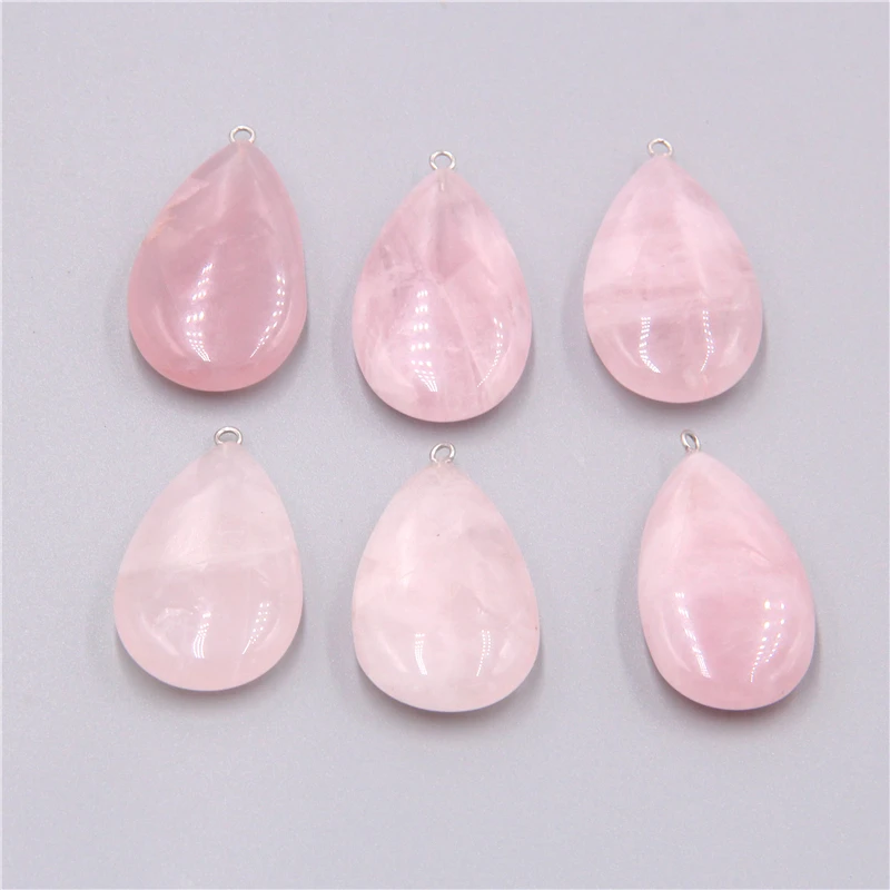 Trendy-beads Stones Healing Stone Pendant Original Rose Quartz Water Drop Shape Modern Lady Charm Jewelry Making Gift 22x38mm