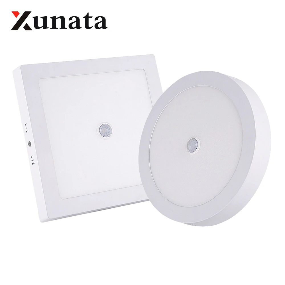 PIR Motion Sensor LED lampa sufitowa lampa panelowa LED 6W 12W 18W 24W montaż powierzchniowy lampa świecąca W dół nowoczesna lampa AC 85-265V