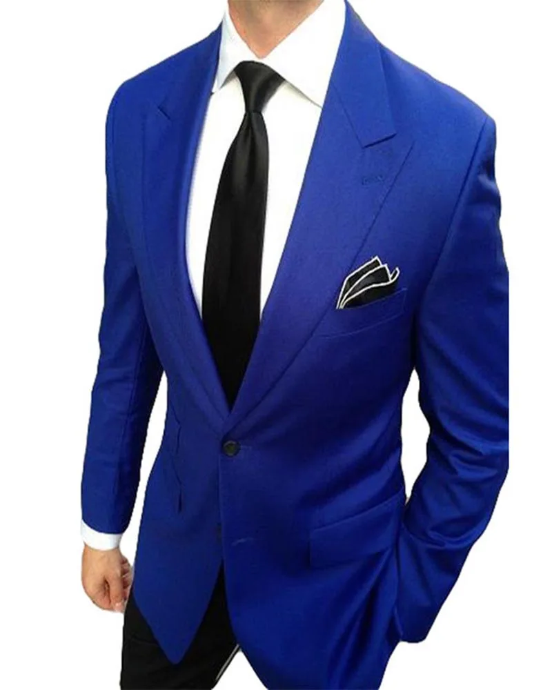 

Peak Lapel Royal Blue Blazer Trousers Groomsmen Suit 2Pcs Slim Fit Men's Suits for Wedding Man Business Suits(Jacket+Pants+Tie)