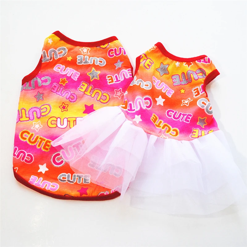 Fashion Dog Dresses for Small Dogs Letter Printed Wedding Dress Pet Clothes Elegant Cat Dress Gauze Skirt Dog Clothes