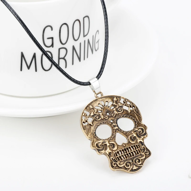 HANCHANG Fashion Jewelry Mexican Sugar Skull Pendant Necklace Day Of The Dead Skeleton Necklace Women Men Best Accessories Gift