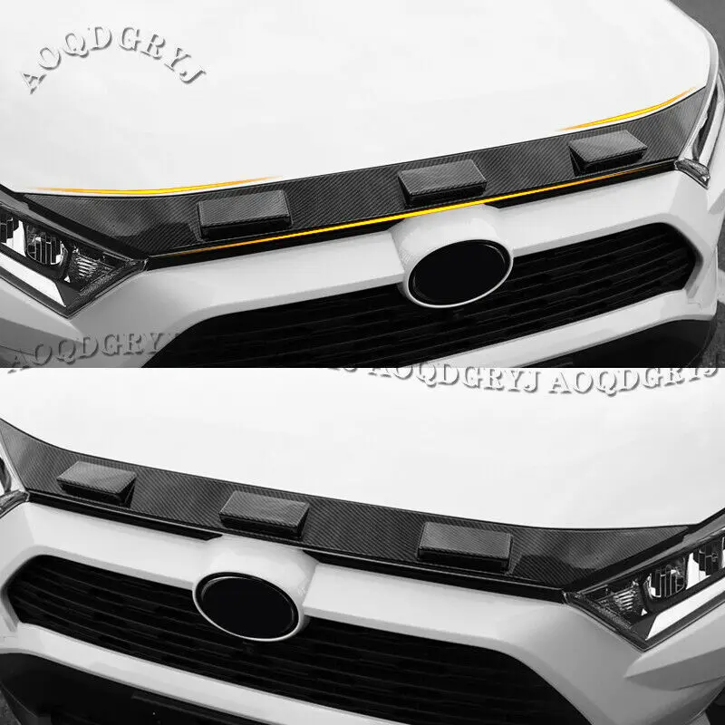 Carbon Look Front Grille Engine Cover Trim Molding Fits For TOYOTA RAV4 2019-2020 Car Styling Accessories