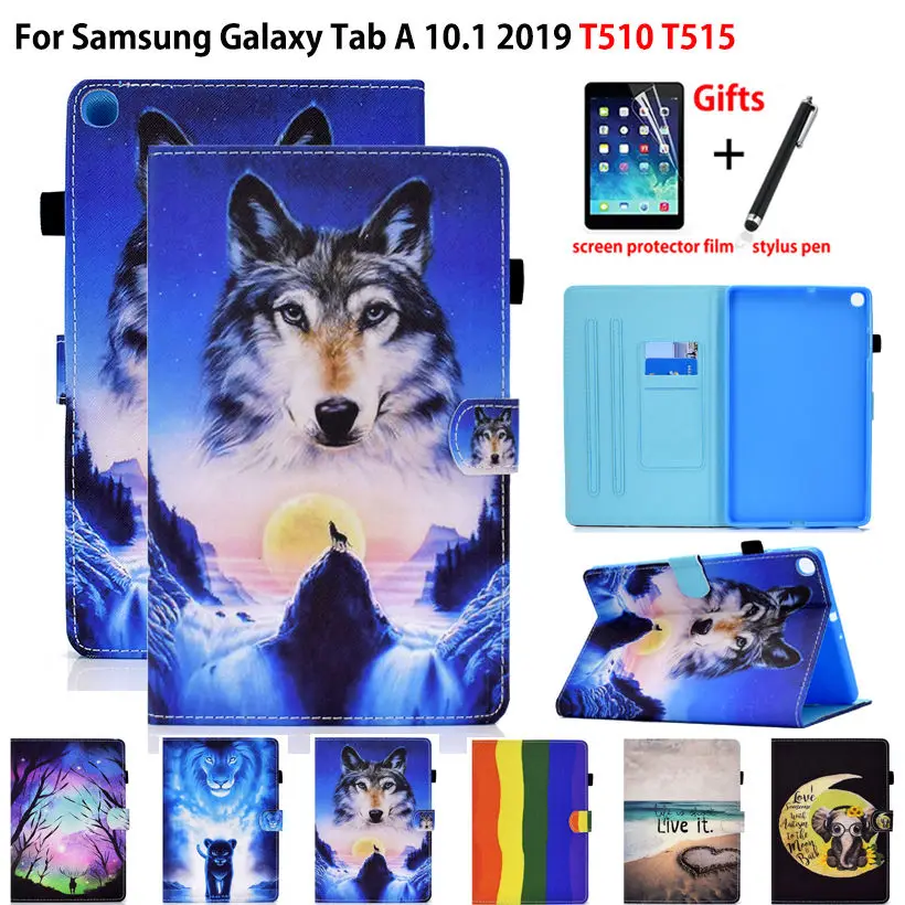 Cartoon Lion Wolf Case For Samsung Galaxy Tab A 10.1 2019 T510 T515 SM-T510 SM-T515 Cover Kids Funda Stand Shell Capa +Gift