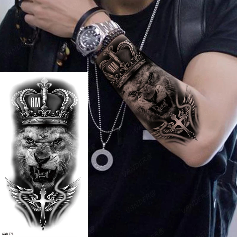 Wolf Tiger Waterproof Temporary Tattoo Sticker Flash Lion Animal Cool Body Art Arm Sleeve Fake Removable Men Women Personality