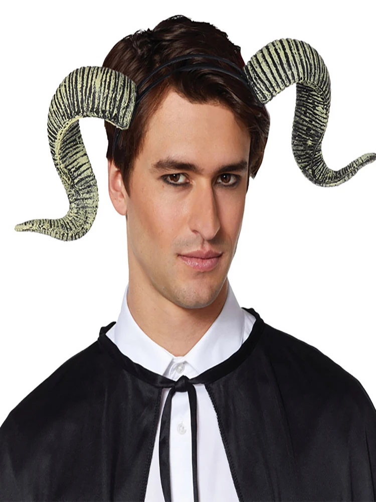 Women Men Adults Sheep Horn Headband Cosplay Decor Hair Clip Xmas Halloween Headwear Hairband Props Demon Evil Gothic Handmade image 2