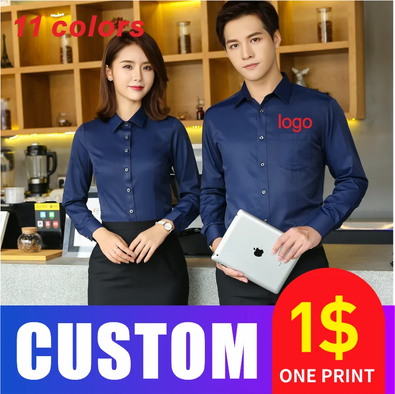 Business Long Sleeve Shirt Customized Casual Slim Workwear Embroidered Logo Pure Color Lapel Formal Wear COCT Quality Clothing