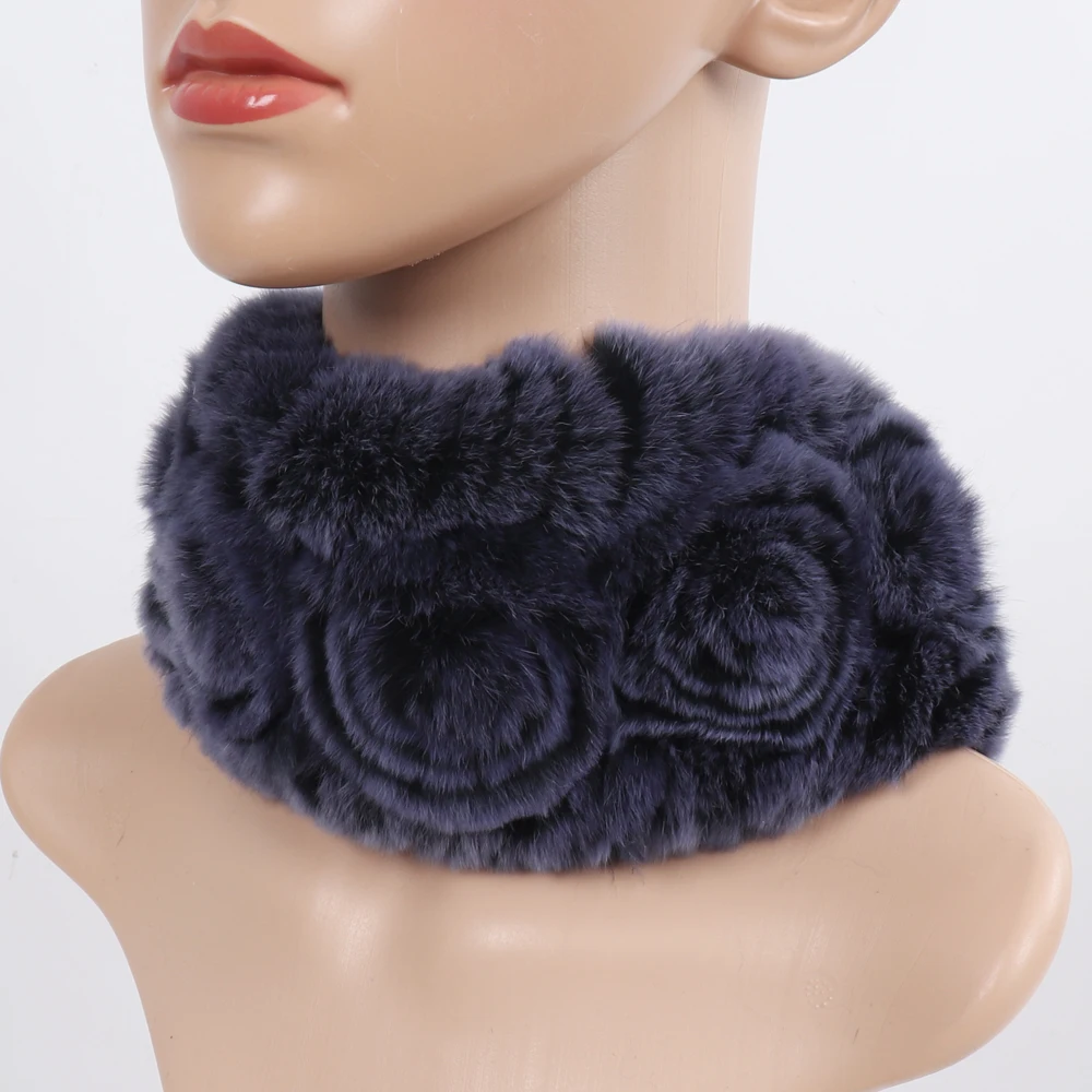 Damen Elastischer Blumen-Schal aus echtem Rex-Kaninchenfell, Natürlich Warmer Rex-Kaninchenfell-Stirnband, Damen Winter Echt-Rex-Kaninchenfell-Schals – Detail 20