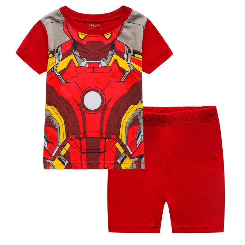 Pigiama per bambini primavera manica corta t-shirt Pant Sport Set ron Man SpiderMan Cartoon Kid Boy Girl Baby Sleepwear 1-7Y