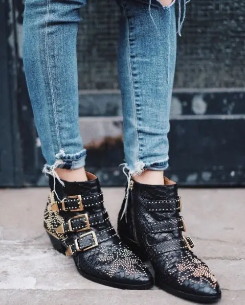 Susanna cravejado botas de tornozelo de couro real senhora dedo do pé redondo rebite flor tornozelo botas femininas luxo veludo botas de cowboy zapatos mujer