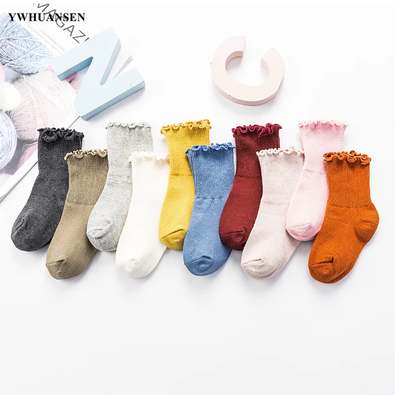 YWHUANSEN 1 to 8 Yr 10 Colors Spring Autumn Children's Socks Candy-colored Cotton Socks For Girls Ruffle Edge Kids Socks Toddler