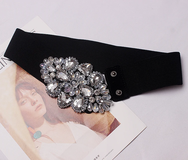New Rhinestone Belt full crystal wide waistband decorated female body sculpting band designer wide elastic women belts SC50