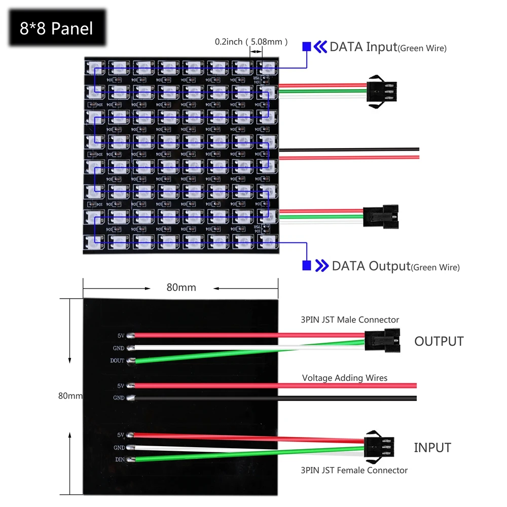 WS2812B DC5V  LED Digital Flexible Individually Addressable Panel WS2812 8*8 16*16 8*32 Pxiels Module Matrix Screen 14Keys Kit
