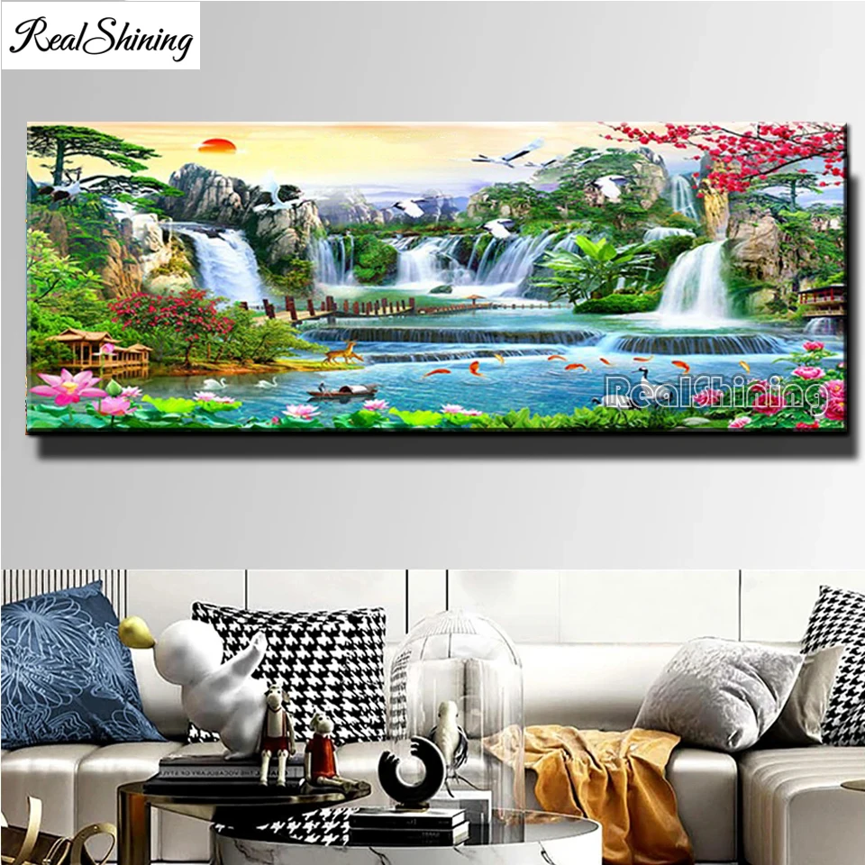 Large Full Square/Round Diamond Painting Waterfalls Pine Tree Lanscape 5D DIY Mosaic Diamond Embroidery Cross Stitch Kit T342