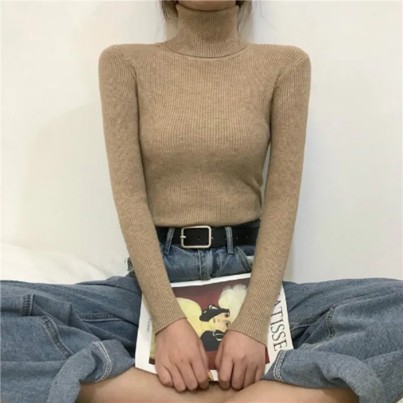 Donna autunno inverno dolcevita pullover tutto-fiammifero manica lunga maglione solido 11 colori nuova donna coreana Slim-Fit maglione stretto