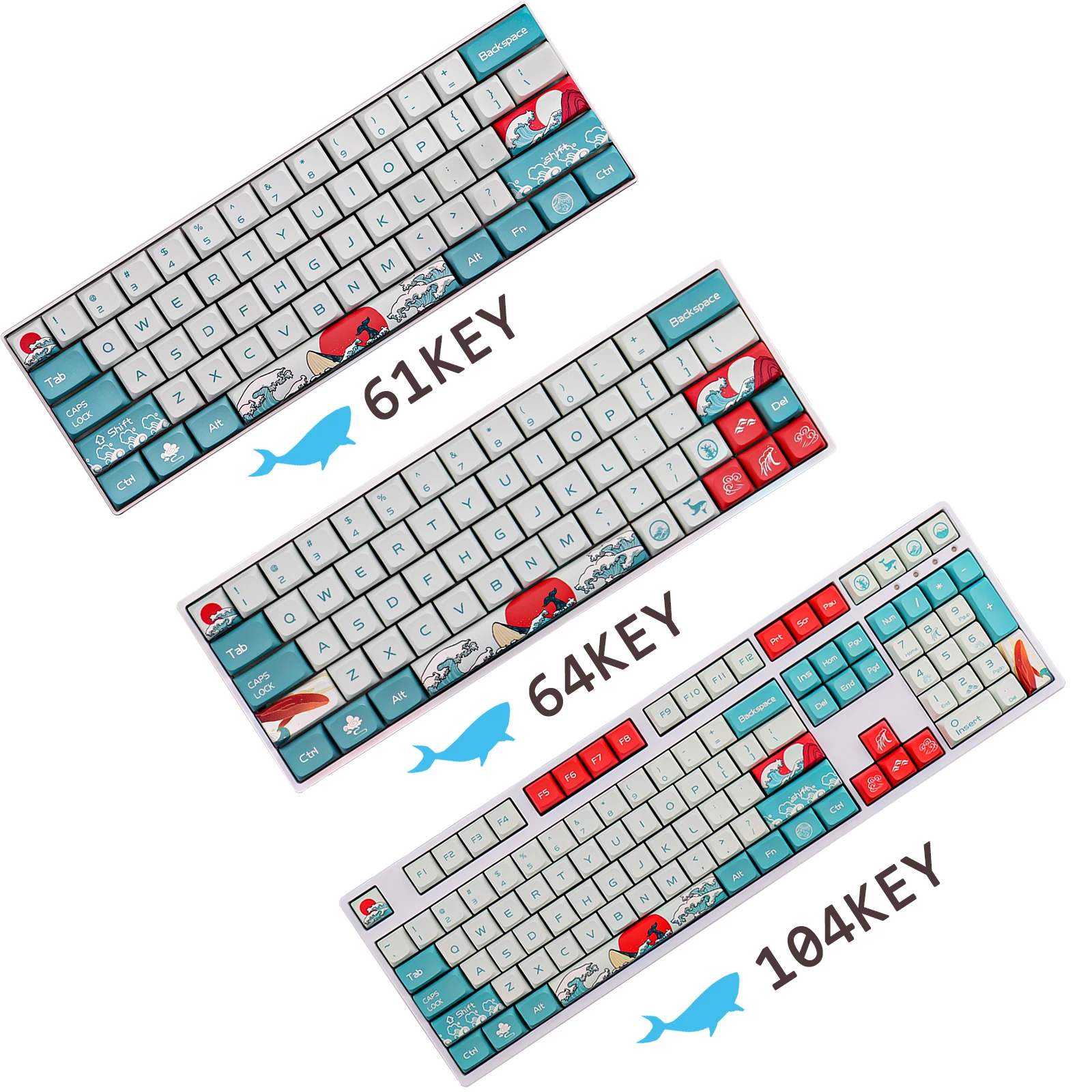 Teclas PBT para teclado mecánico, perfil XDA, 108 teclas, sublimación, japonés Ukiyo-e, para GK61 Cherry MX