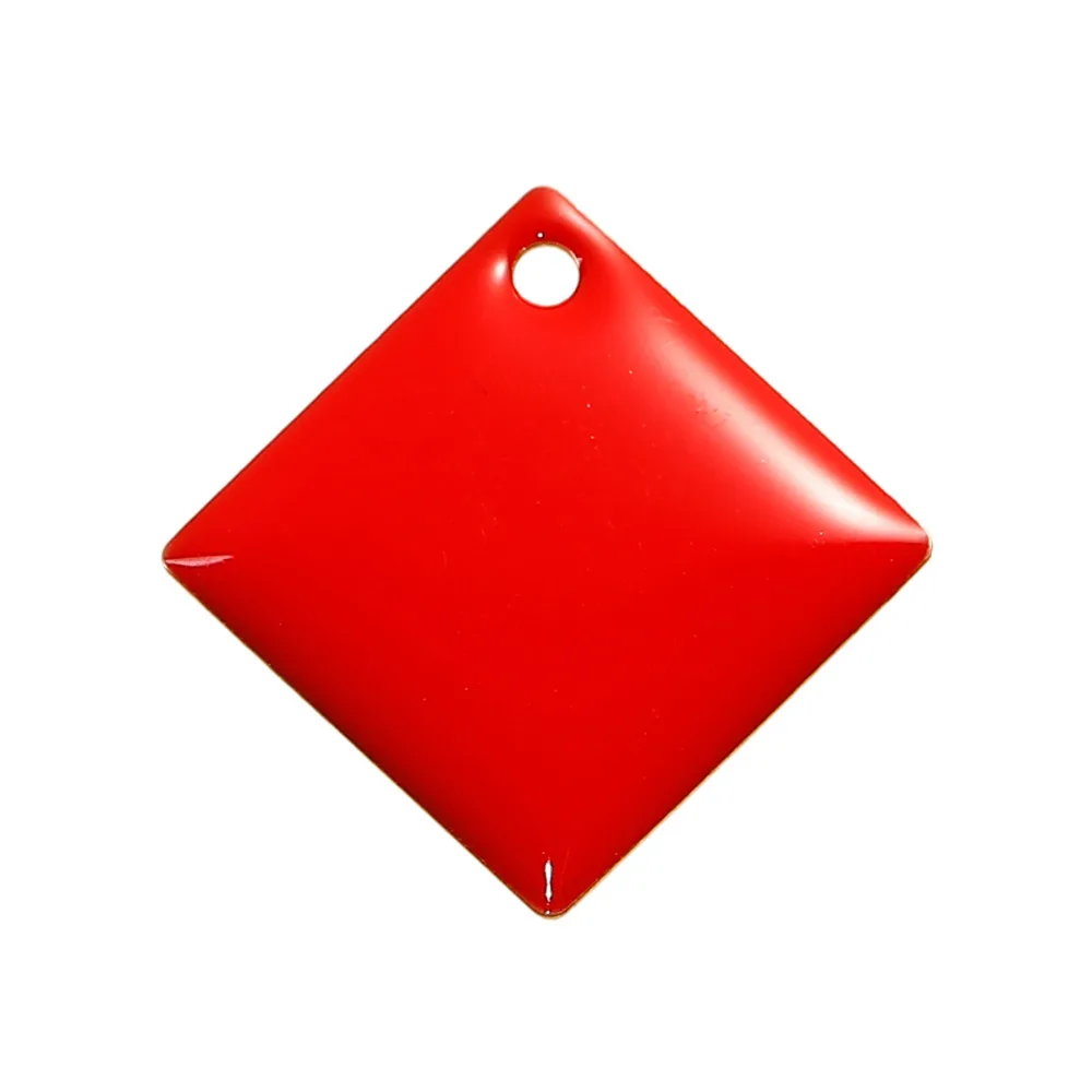 DoreenBeads Fashion Copper Enamelled Sequins Charms Rhombus Unplated Enamel Pendants DIY Jewelry Making 24mm x 24mm, 5 PCs