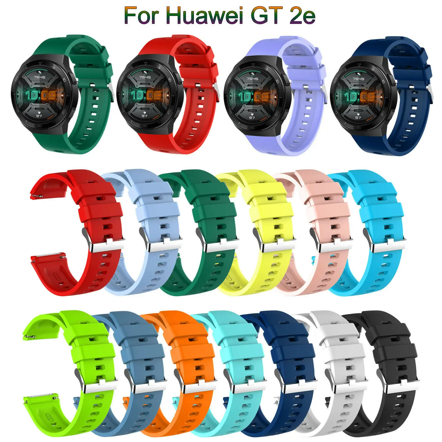 22mm Width Sport Silicone Watch Strap For Huawei Watch GT 2e Smart Watch Band Bracelet Rubber Wristband