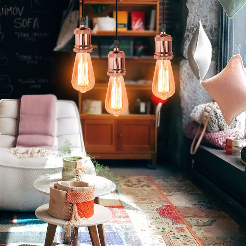 Lámpara colgante Vintage para Loft, luz LED Industrial E27, con enchufe, de aluminio, para comedor, cocina e Isla