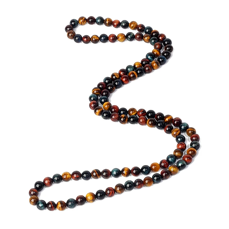 

Colorful Tiger Eyes Reiki Necklaces Women Fashion Natural Tiger Eye Energy Triple Protection Necklaces Men Yoga Prayer Jewelry