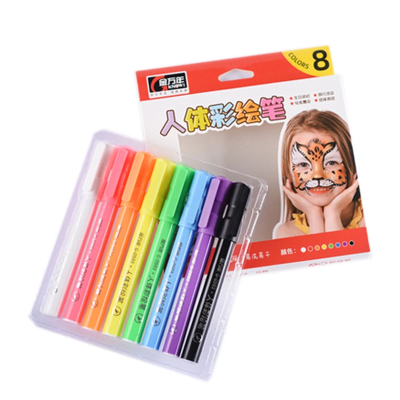 KNOW Body Painting Pen Brush Soft Head 8 Colors Graffiti Washable Facial Makeup Marker Children Makeup Party Masquerade G-0593