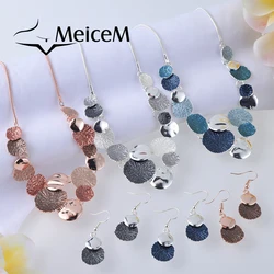 MeiceM Fashion Statement Necklace Set Large Pendant Trendy Woman Jewelry 2022 Woman Silver Color Necklaces Sets for Women