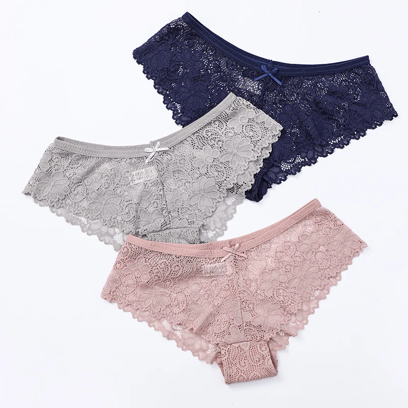 

3pcs Sexy Lace Panties Women Fashion Cozy Lingerie Tempting Briefs High Quality Women's Underpant Low Waist Intimates Underwear