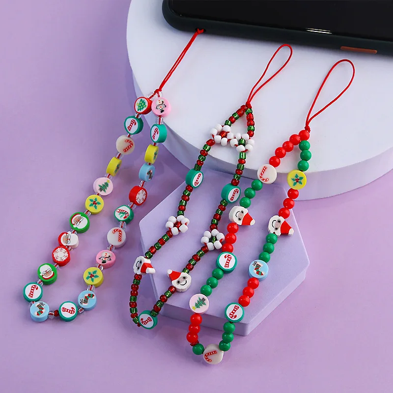 ORZTOON 2021 New Polymer Clay Phone Chain Cute Christmas Santa Claus Mobile Phone Strap Fashion Jewelry Charms Phone Accessories