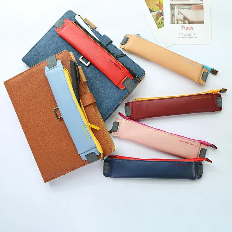 Pu Leather Elastic Buckle Pencil Case for Book Notebook Fashion Pen Bag School Pen Case for Office Meeting Easy Carry