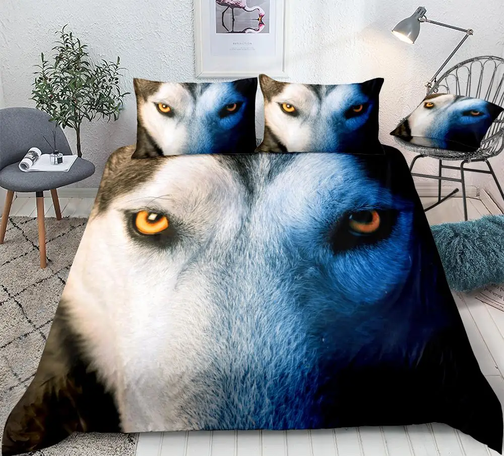 

3D Wolf Duvet Cover Set Wolf with Beautiful Eyes Bedding Teens Animal Quilt Cover Wild Wolf Home Textiles Boys Queen Dropship