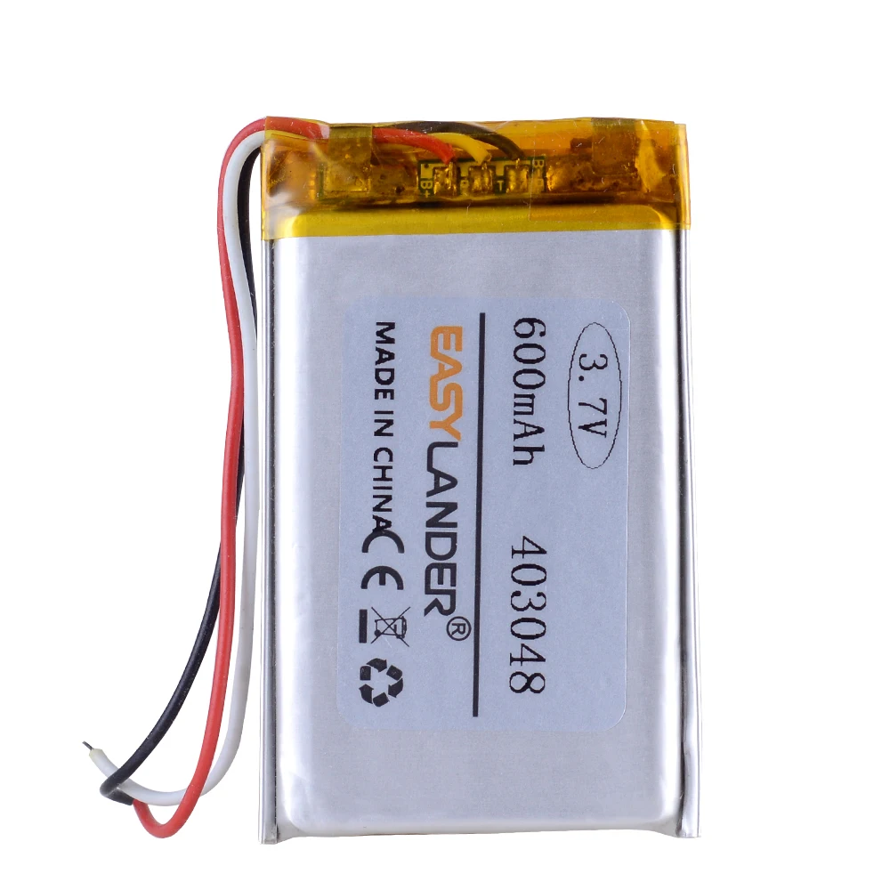 3-przewodowy 403048 3.7V 600mAh akumulator polimer li litowo-jonowy do mp4 mp5 rejestrator głośnik do telefonu DVR GPS małe zabawki 043048