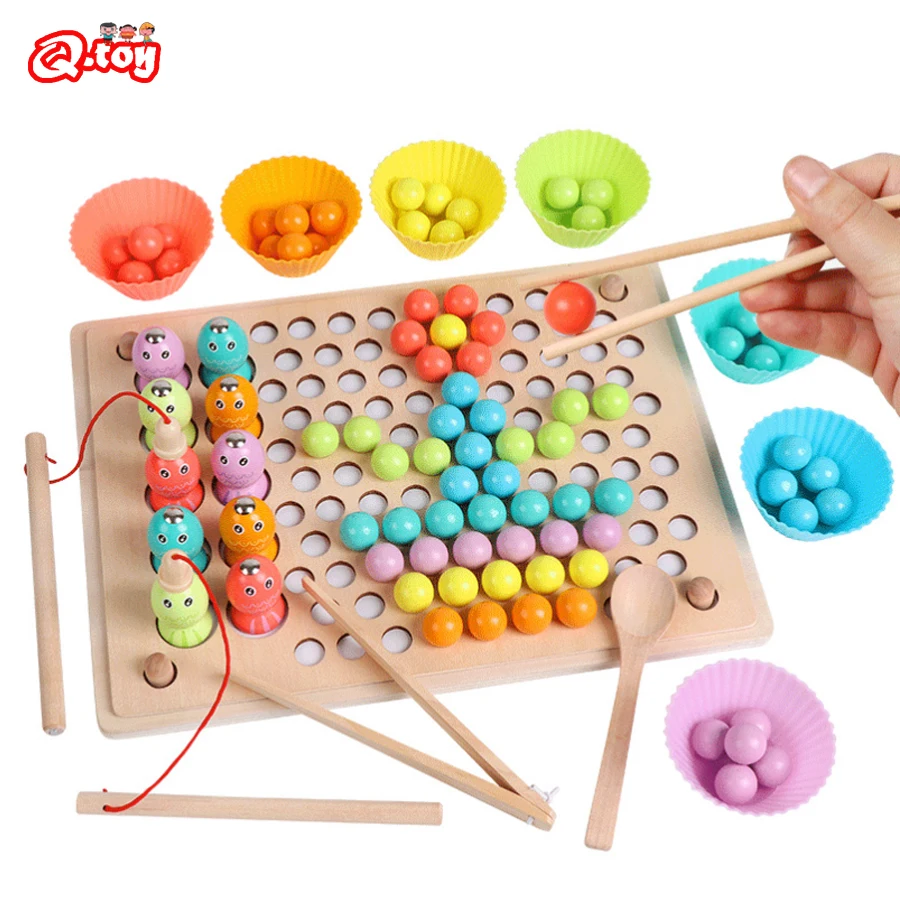 

Wooden Montessori Toys for Kids Learning Education Math Toy Clip Bead Magnetic Catch Worm Fishing Game for Kids Fine Motor Skill