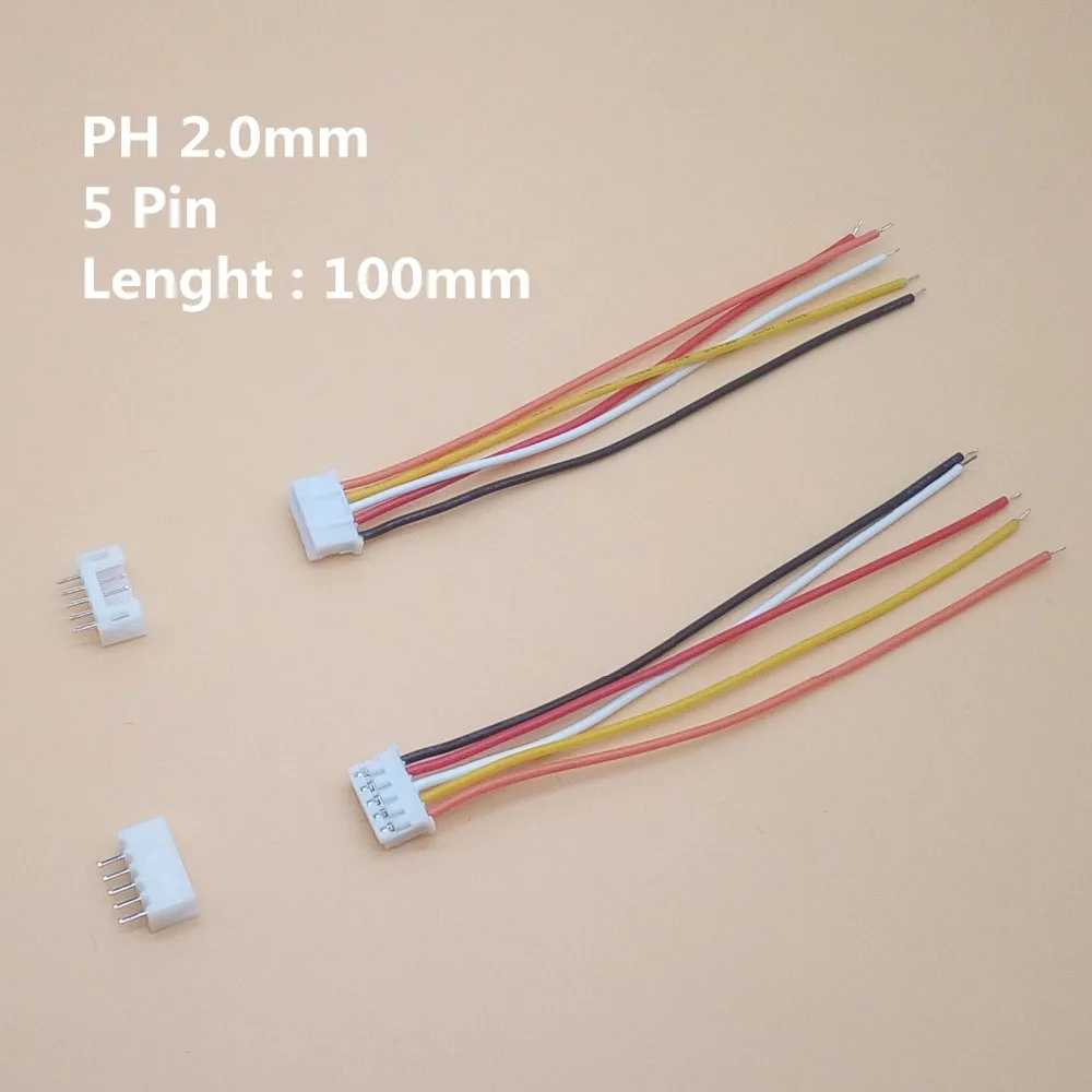 10Sets PH2.0 Mini Micro JST 2.0 PH Male Female Connector 2/3/4/5/6/7/8/9/10-Pin Plug With Terminal Wires Cables 100MM 26AWG 10cm