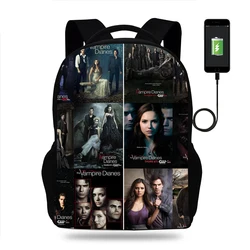 Hot The Vampire Diaries Backpack for Boy Girls Teenager School Bags Children Student Knapsack Men Women USB Charging Travel Bags