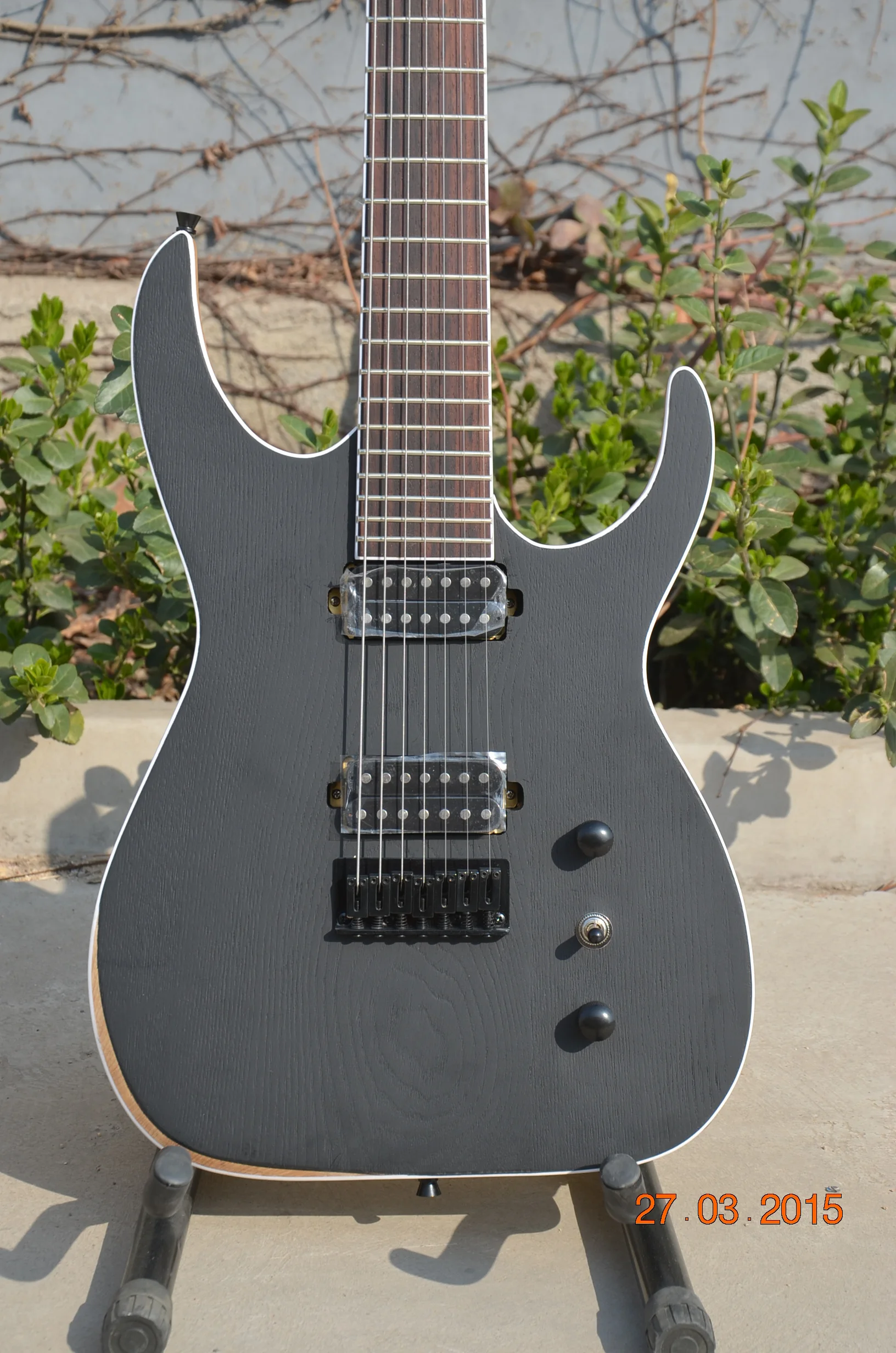 free shipping 7 strings guitar,matte black mah guitar,ASH wood body,black locked button,HH pickups,fixed bridge