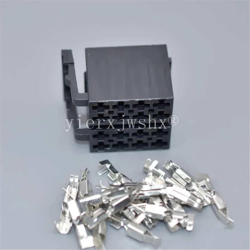 Yierxjwshx 1 مجموعات 16 دبوس 3.5 مللي متر السيارات الصوت كابل المقبس السيارات ISO سلك التوصيل أنثى ذكر موصل لفولكس واجن