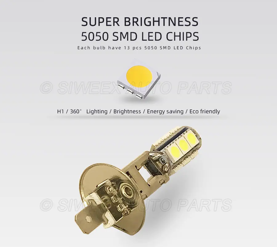 1 Pcs Big Promotion H1 High Power 13 SMD 5050 LED Bulb White Car Auto Headlight Fog Head Lights Lamp DC 12V