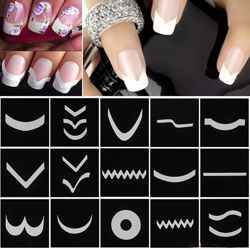 

15 Pcs/Set French Manicure DIY Nail Art Tips Guides Stickers Stencil Strip