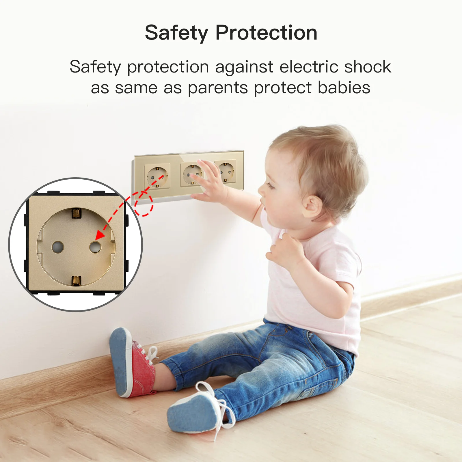 BSEED 16A EU ซ็อกเก็ตผนังเดี่ยว Power Outlets Golden กรอบคู่ซ็อกเก็ต Class แผง Triple ซ็อกเก็ตป้องกันเด็ก