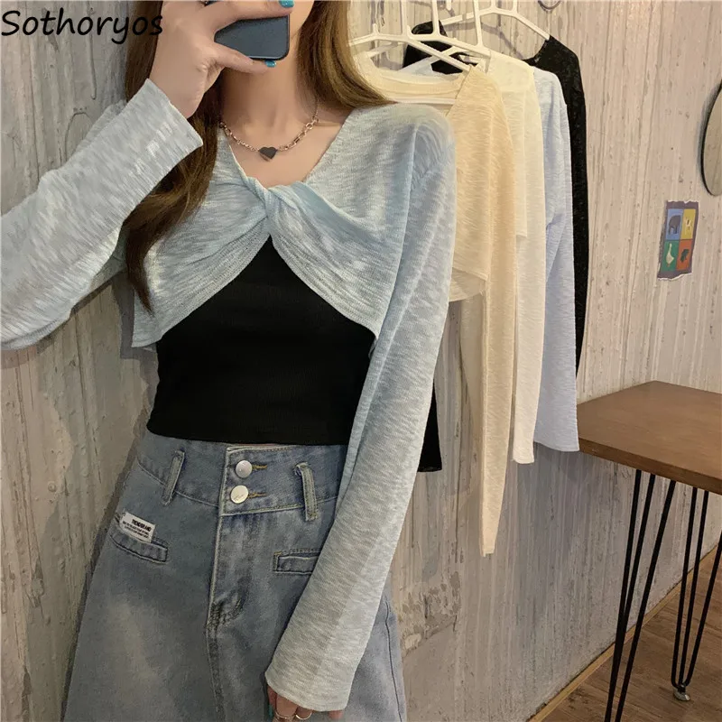 

Sun Shading Shrugs Women Long Sleeve Knitwear Big Bow Elegant Fashion Summer Bolero Leisure Crop Tops Tricot High Street Sexy