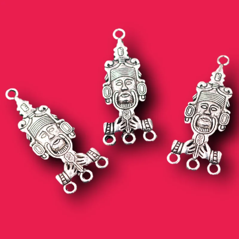 8pcs Silver Plated Ancient Mayan Totem Deity Connectorts Retro Earrings Metal Accessories DIY Charms For Jewelry Crafts Making