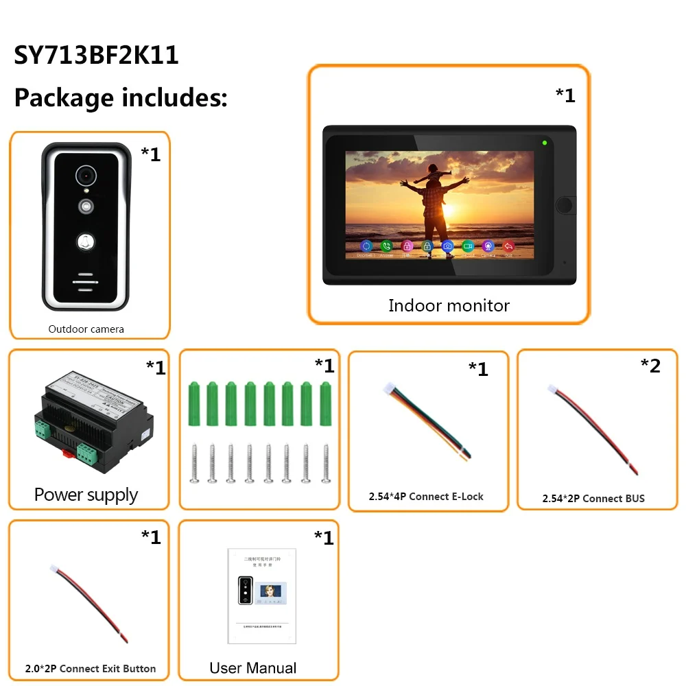 7 Inch Wired WIFI 1/2 Monitor BUS 2 Wire Video Door Phone Intercom systems with HD1000TVL Camera Night Vision,Support Remote App