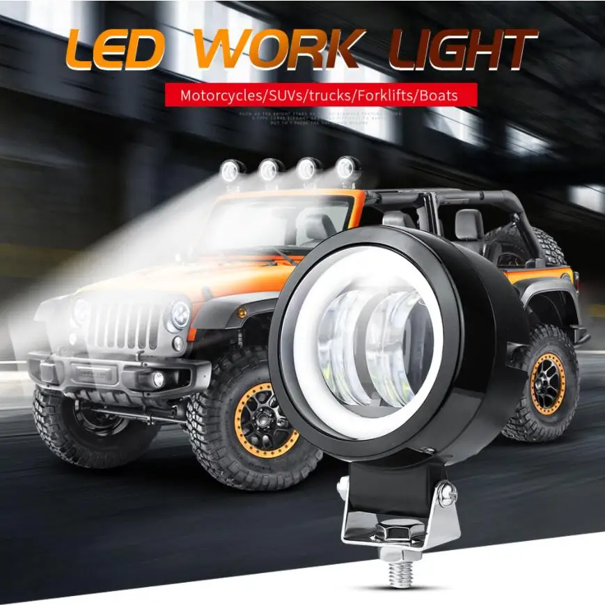 3Inch 12V 24V 20W Square Round LED Angel Eyes Work Light Bar Offroad Car Boat Truck SUV Motorcycle Wagon Auxiliary Fog Headlight