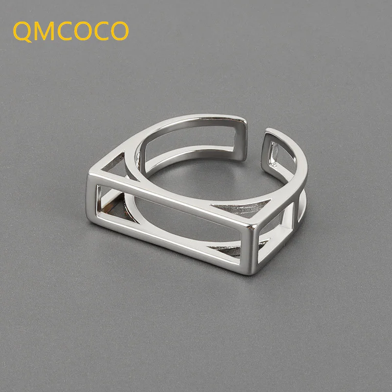 

QMCOCO Creative Simple Design Geometric Square Silver Color Ope Adjustable Ring For Women Party Simple Decorative Gifts