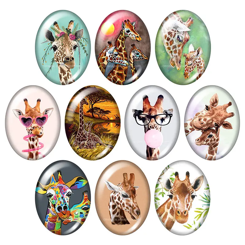 New Cute giraffe Love animals Oval 10pcs 13x18mm/18x25mm/30x40mm mixed photo glass cabochon demo flat back Jewelry findings