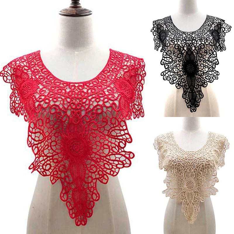 2019 High quality Hollow White Lace Fabric Embroidered Applique Neckline for Lace Collar DIY African Lace Fabric Sewing Supplies