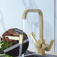 Kitchen Sink Faucets Solid Brass Mixer Tap Single Handle Hot & Cold Sink Crane Tap 360 Degree Rotation Pull Out Tap Brushed Gold