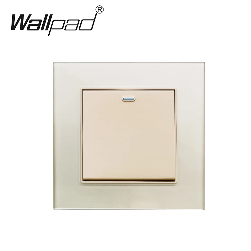 1 gang 2 vias interruptor de luz wallpad ouro cristal vidro parede inteligente push on/off passagem através do interruptor de alimentação 16a ac 110v-250v